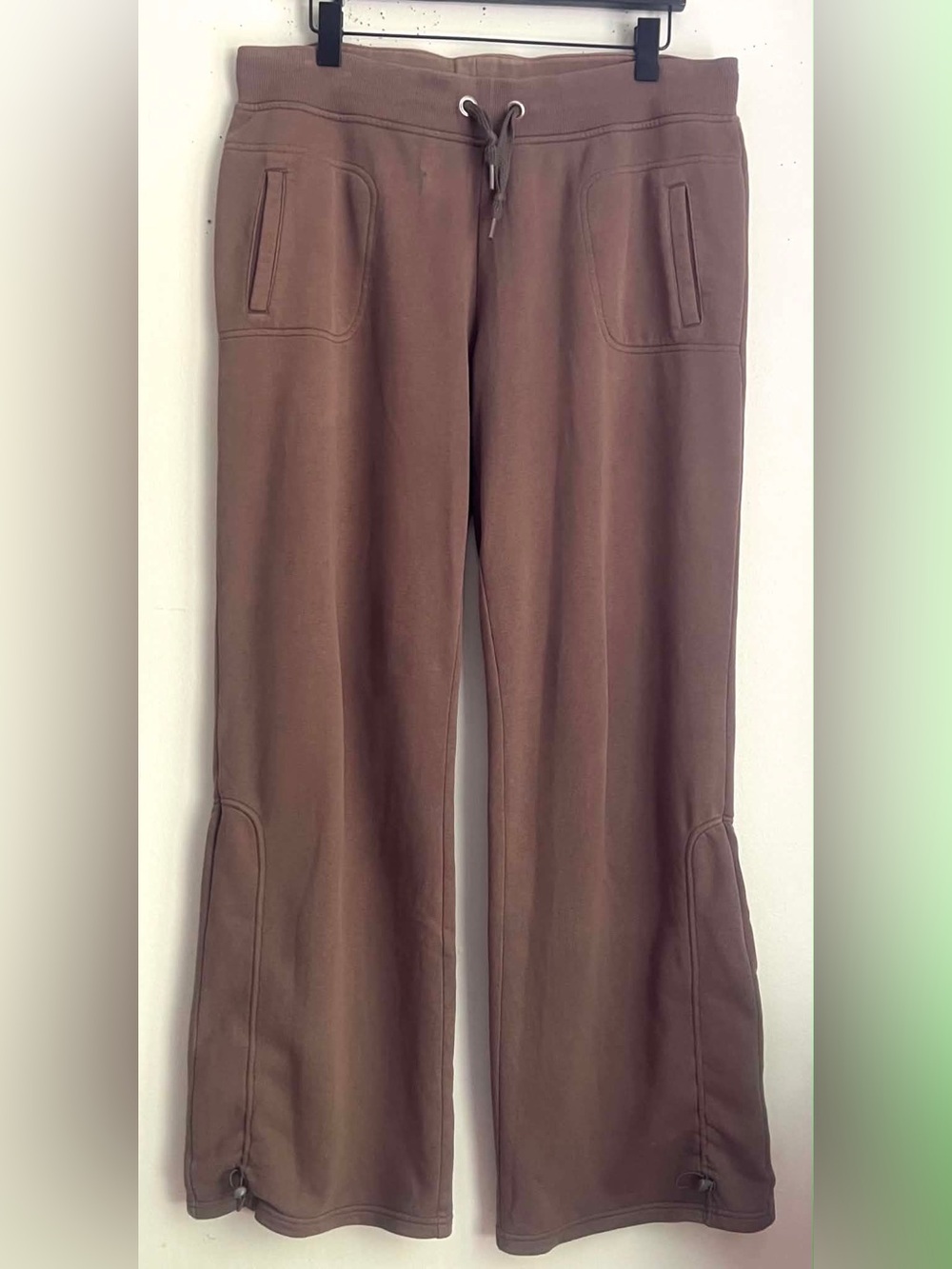 adidas Wide-Leg Drawstring Sweatpants in Taupe Brown